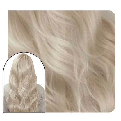 Beach Wave Virgin Tape in Hair Extensions White Blonde Color #1000