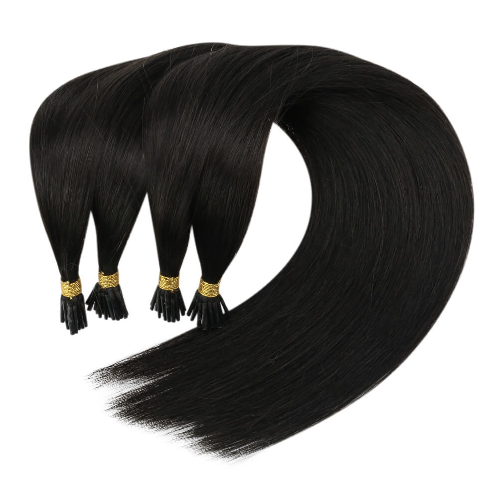 Hair 100% Human Hair I Tip Fusion Virgin Hair Extensions Off Black #1B