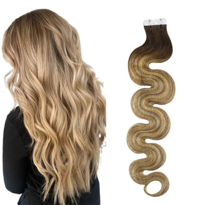 Body Wavy Seamless Injection Tape in Hair Extensions Balayage #3/8/22