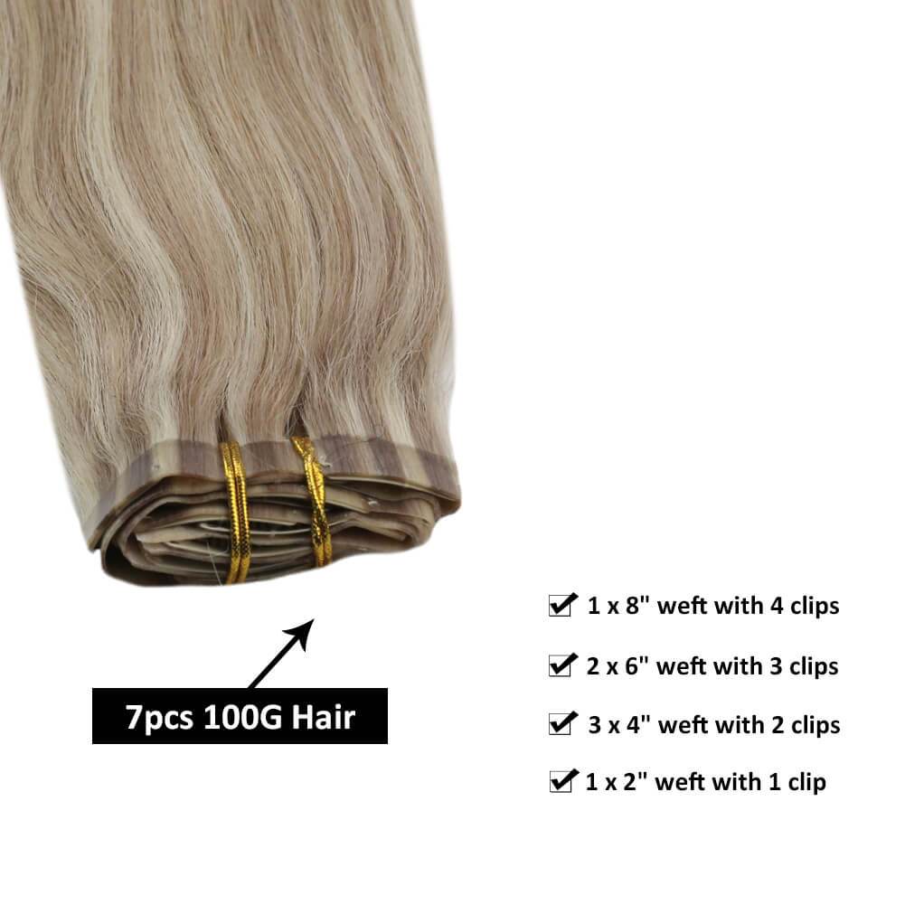 Natural Hair Extensions Clip ins Blonde Mixed Extension Pu Clip in Hair