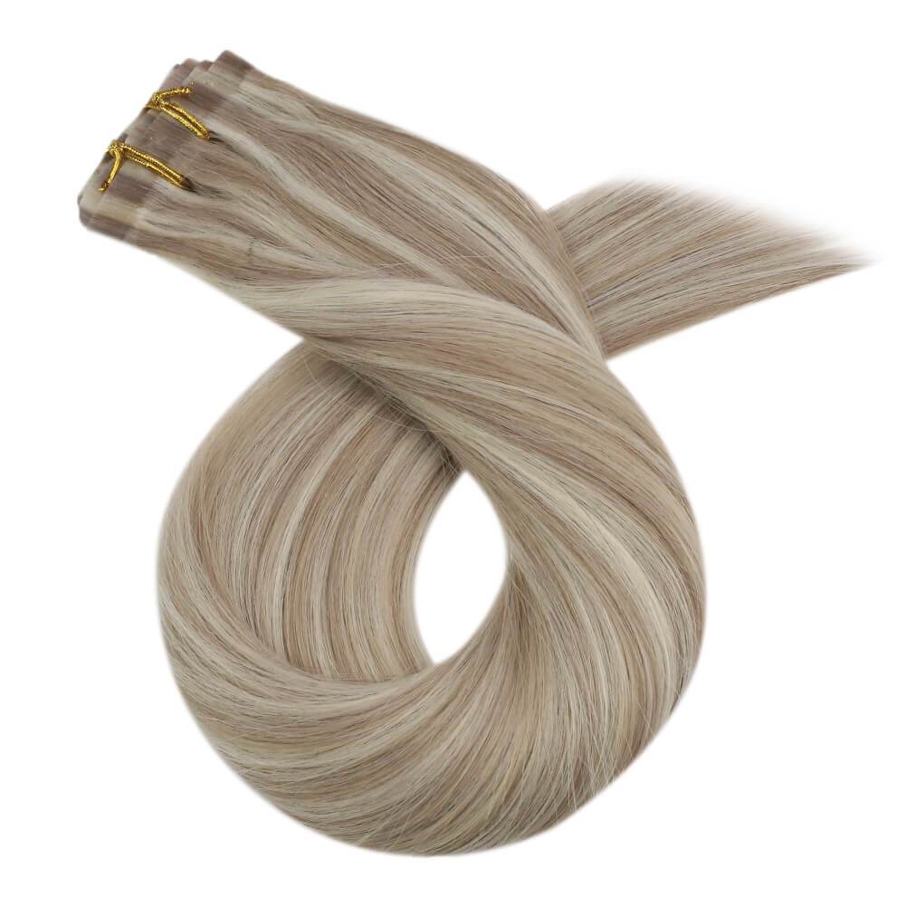 Natural Hair Extensions Clip ins Thick Human Hair Ash Blonde Mixed Extension