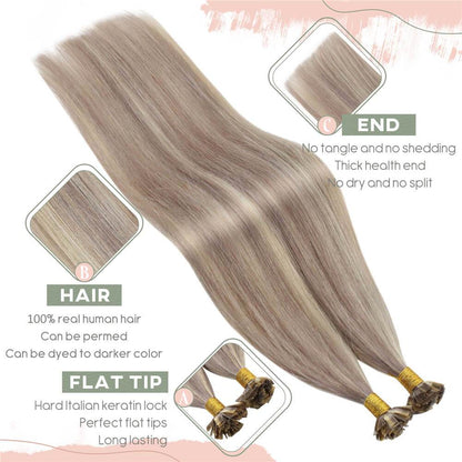 Dark Ash Blonde Highlight Bleach Blonde Keratin Tip Hair Extensions