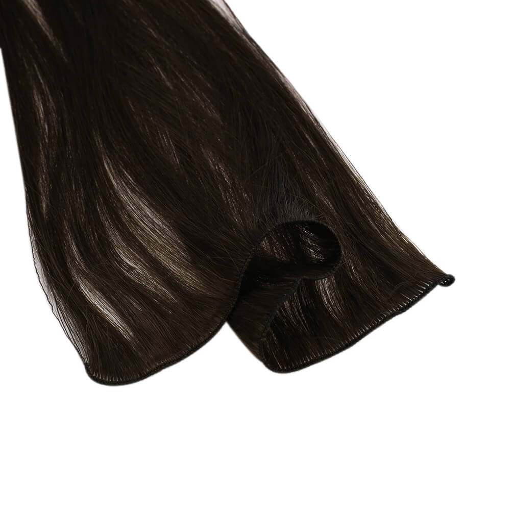 [Virgin+] Full Cuticle Virgin Hand-tied Real Human Hair Weft Darkest Brown #2