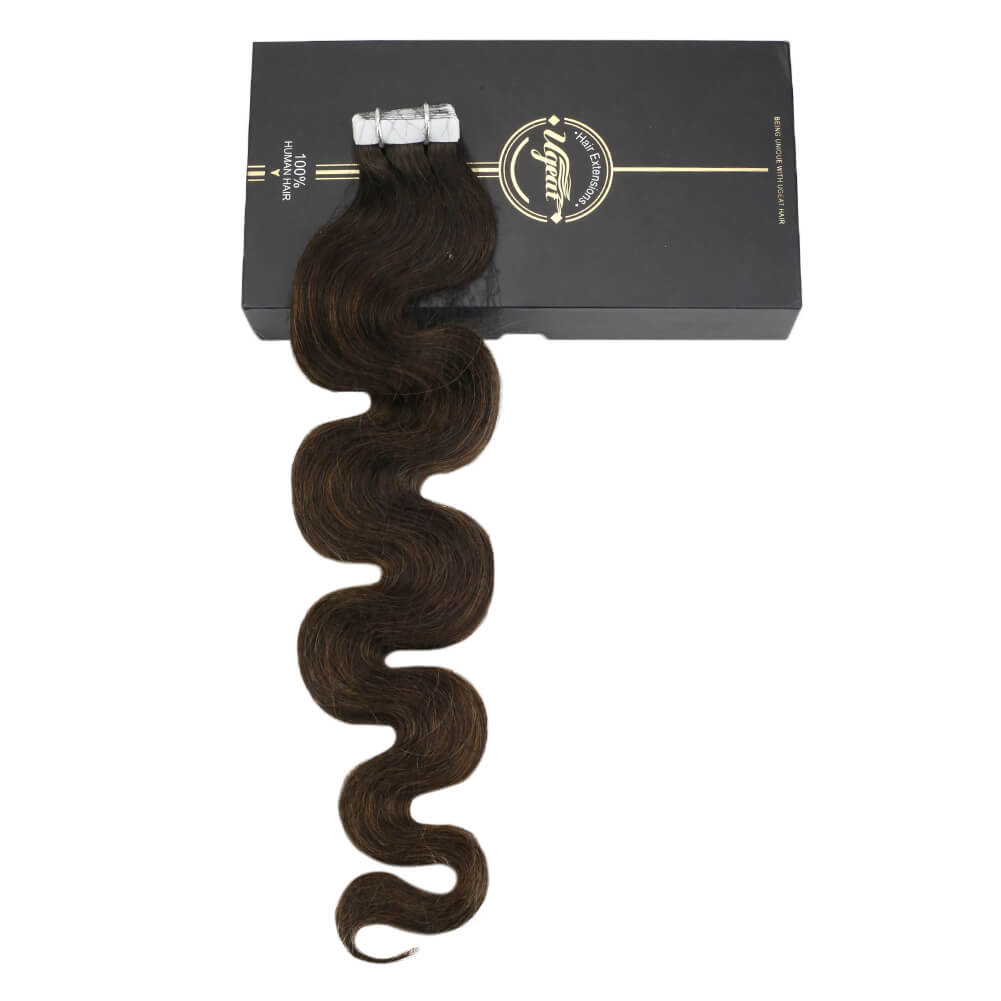 Brown Hightlighted Tape in Real Human Virgin Hair Extensions