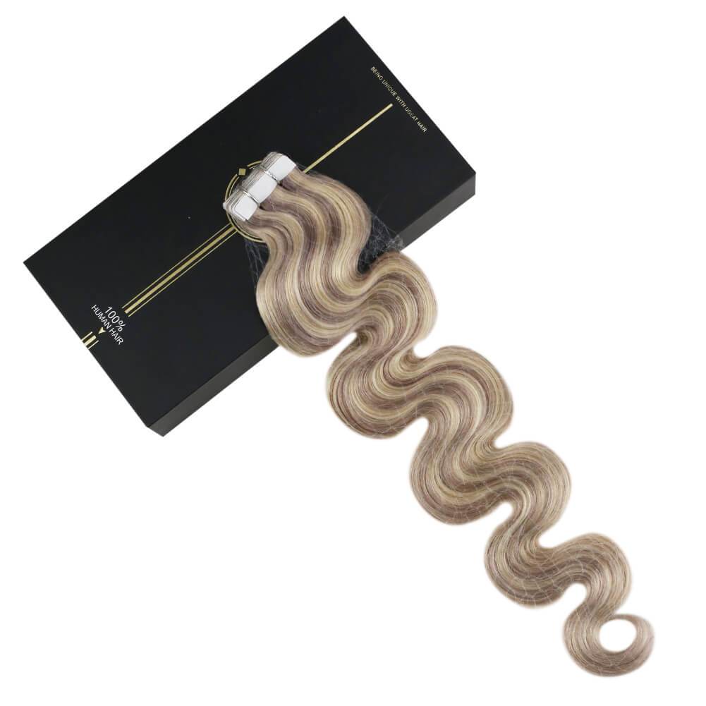 Tape in Hair Extensions Human Hair Blonde Wavy Hair Extensions