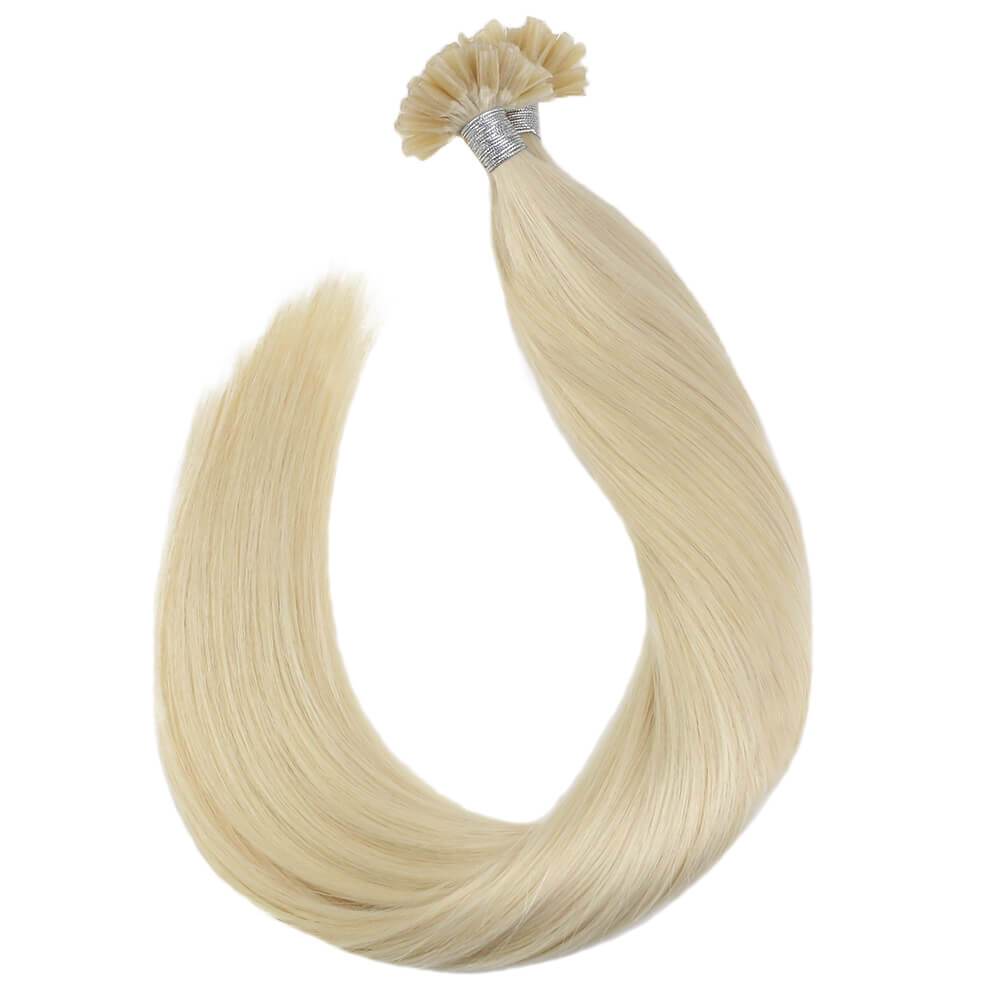 Platinum Blonde Color Keratin 100% Real Silky Straight Human Hair U Tip Extensions