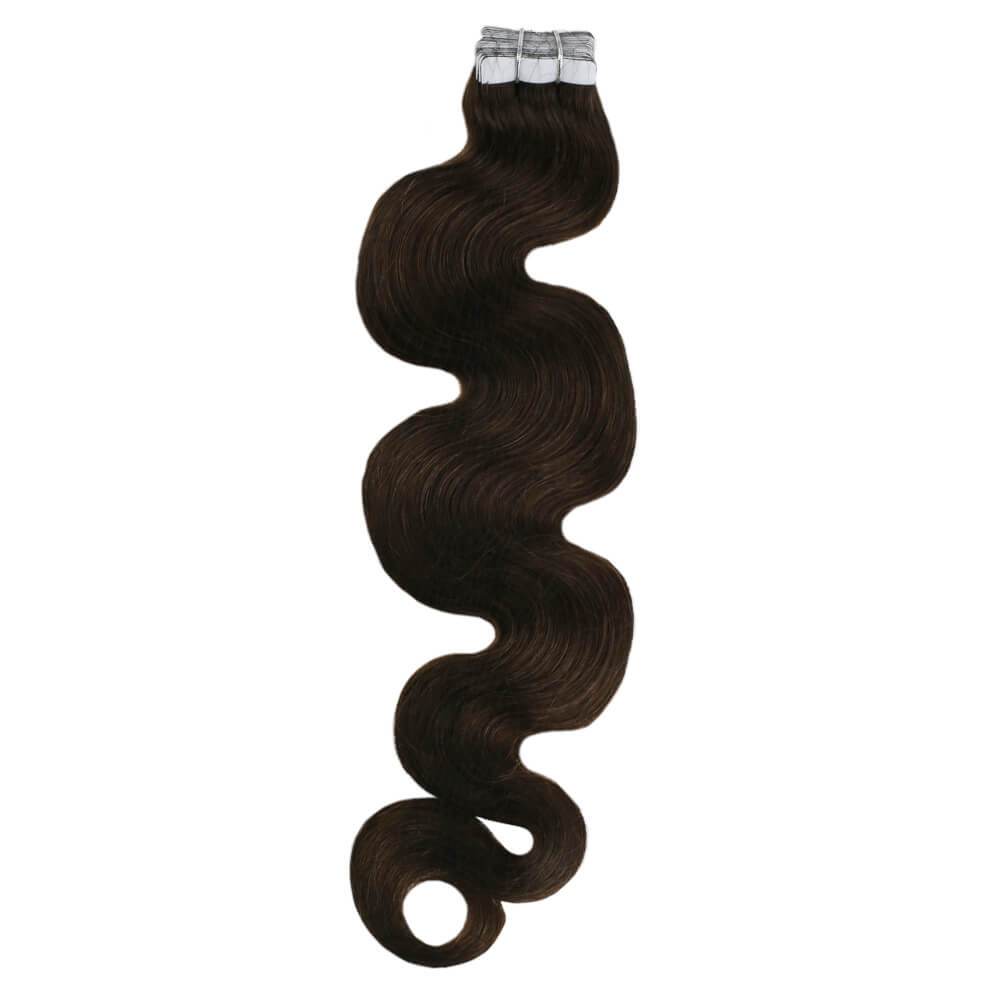 wavy dark brown tape in hair extensions