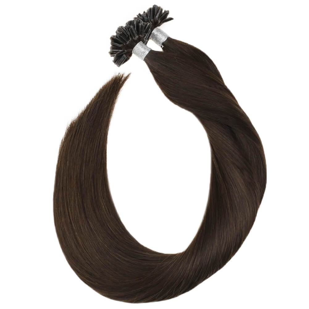 Fusion Hair Extensions Human Hair Darkest Brown Color #2 U Tip Hair