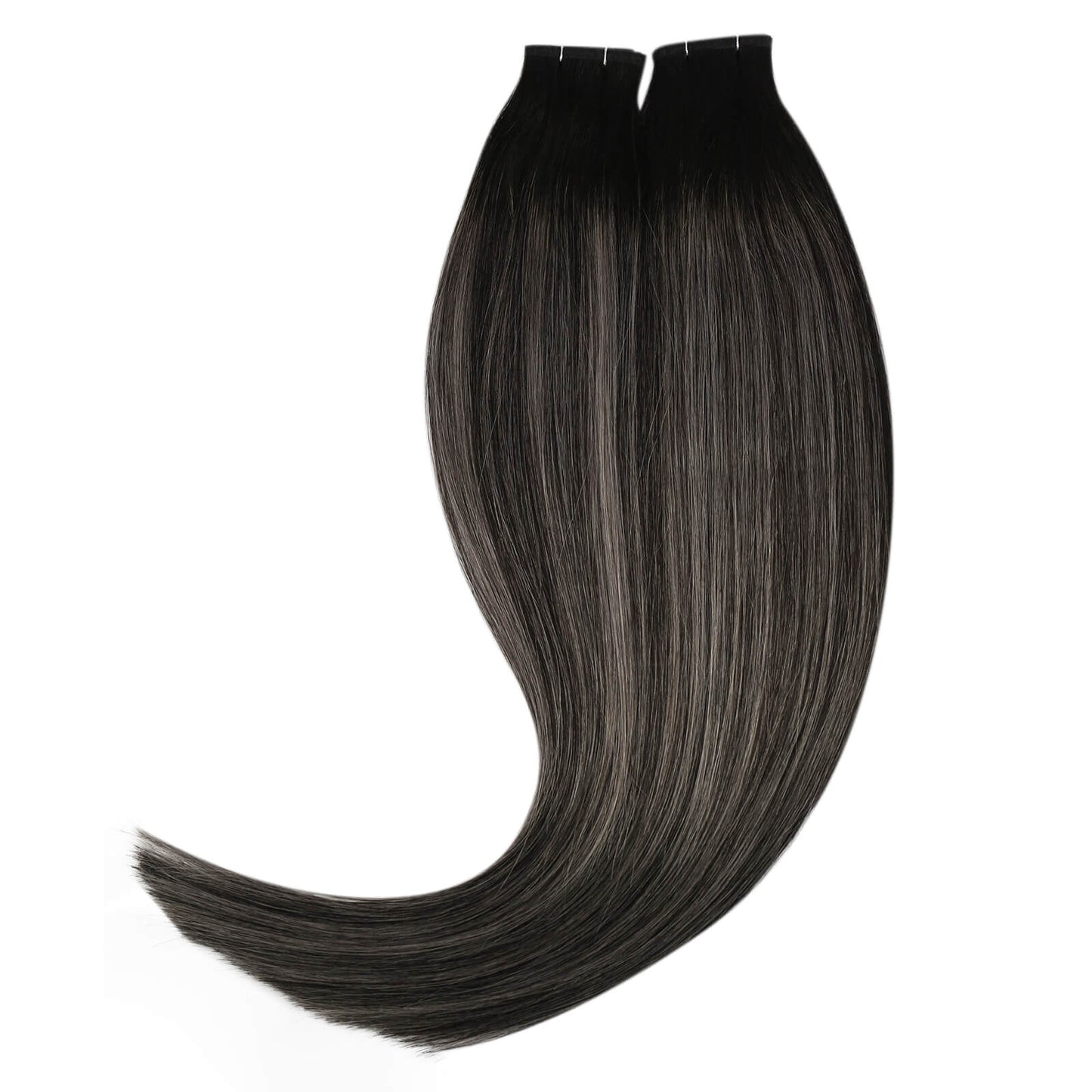 [Virgin+] Flat Silk Weft Hair Extensions Virgin Human Hair Balayage #1B/Silver/1B