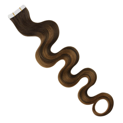 invisible injection tape in extensions #DU curly tape in extensions balayage color