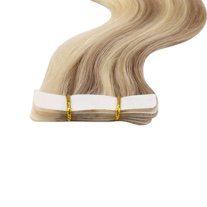 invisible tape in hair extensions highlight blonde