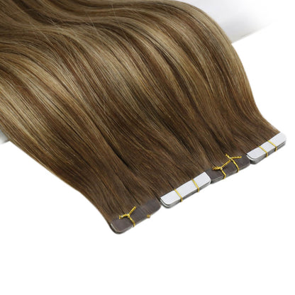 [Virgin+] Brown Balayage Tape in Real Human Virgin Hair Extensions #4/27/4