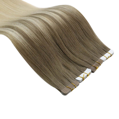 ash brown to platinum blonde virgin tape in hair extensions straight tape in hair extensions