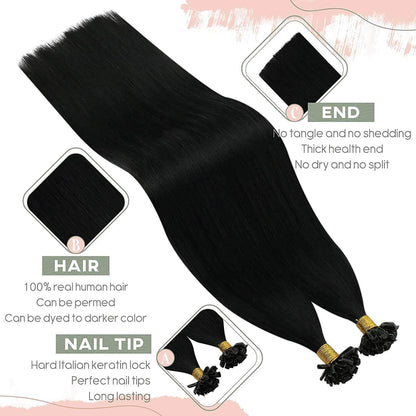 Ugeat Real Remy U Tip Hair Extensions Color #1