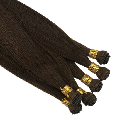 [Virgin+] Full Cuticle Virgin Hand-tied Real Human Hair Weft Medium Brown #4
