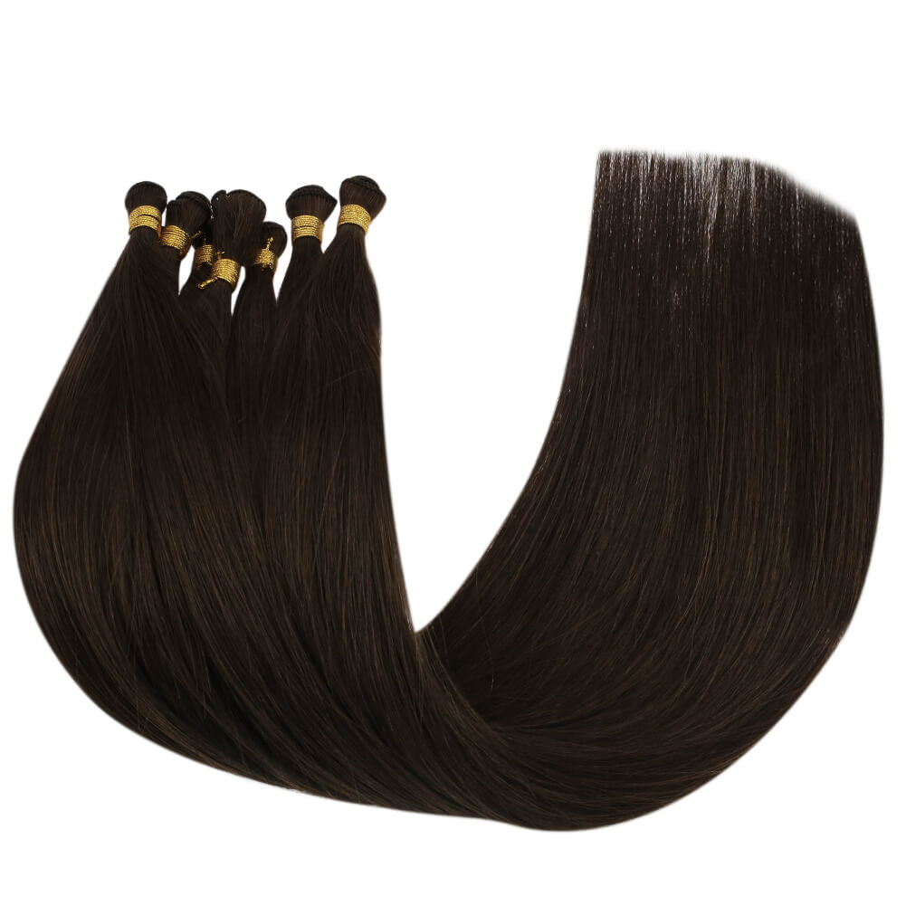 [Virgin+] Full Cuticle Virgin Hand-tied Real Human Hair Weft Darkest Brown #2