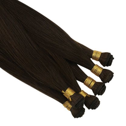 [Virgin+] Full Cuticle Virgin Hand-tied Real Human Hair Weft Darkest Brown #2