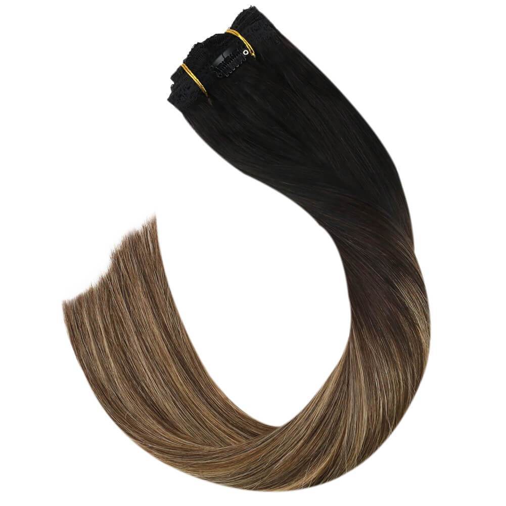 Black to #4 Brown with #27 Blonde Clip in Ombre Extensions for Women