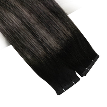 [Virgin+] Flat Silk Weft Hair Extensions Virgin Human Hair Balayage #1B/Silver/1B