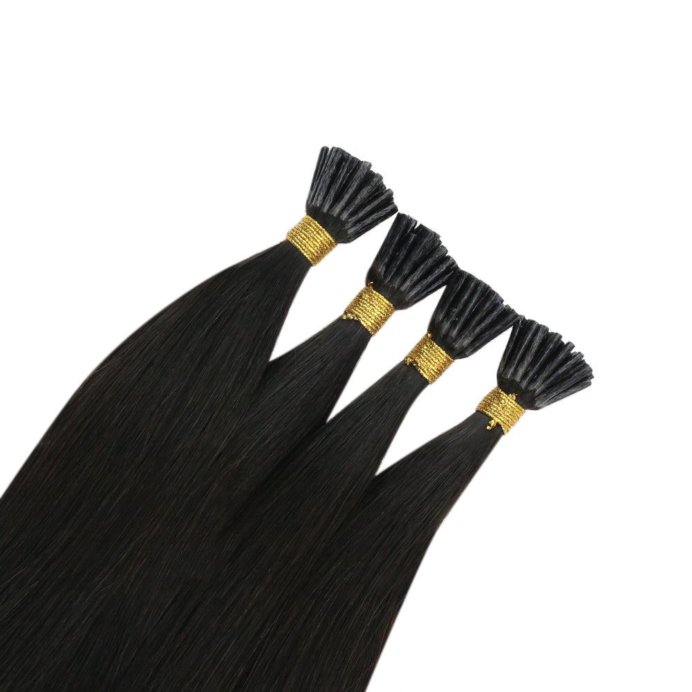 Hair 100% Human Hair I Tip Fusion Virgin Hair Extensions Off Black #1B