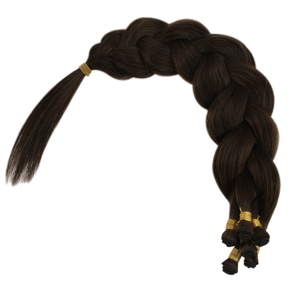 [Virgin+] Full Cuticle Virgin Hand-tied Real Human Hair Weft Darkest Brown #2