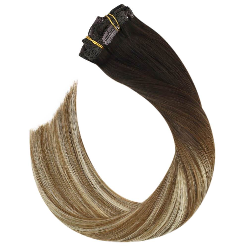 Balayage #4/6/613 Brown with Blonde 18 Inch Clip on Remy Hair Extension for Women