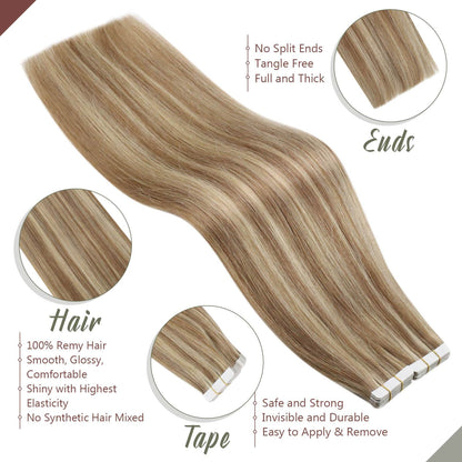 Hand Tied Double Tape Hair Extension Wavy Hair Tape in Hair Extensions