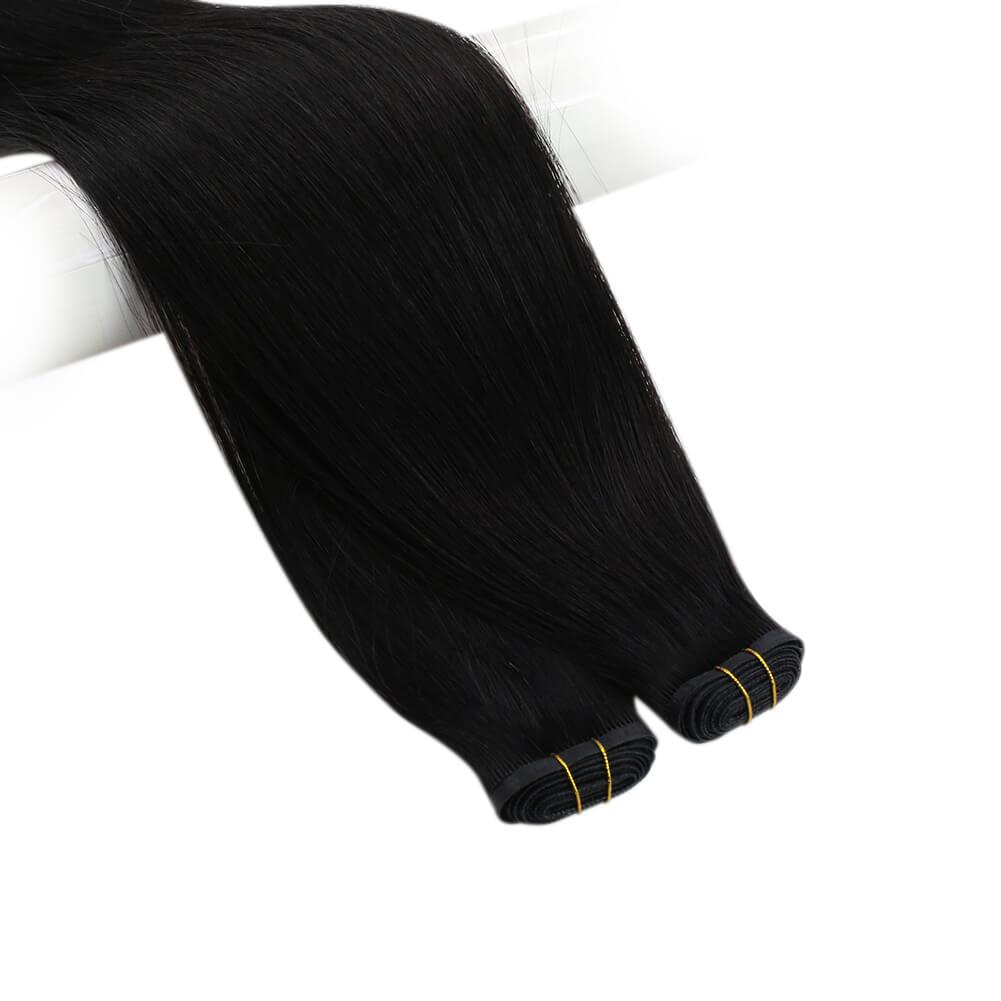 real human virgin hair bundles jet black flat track weave extensions