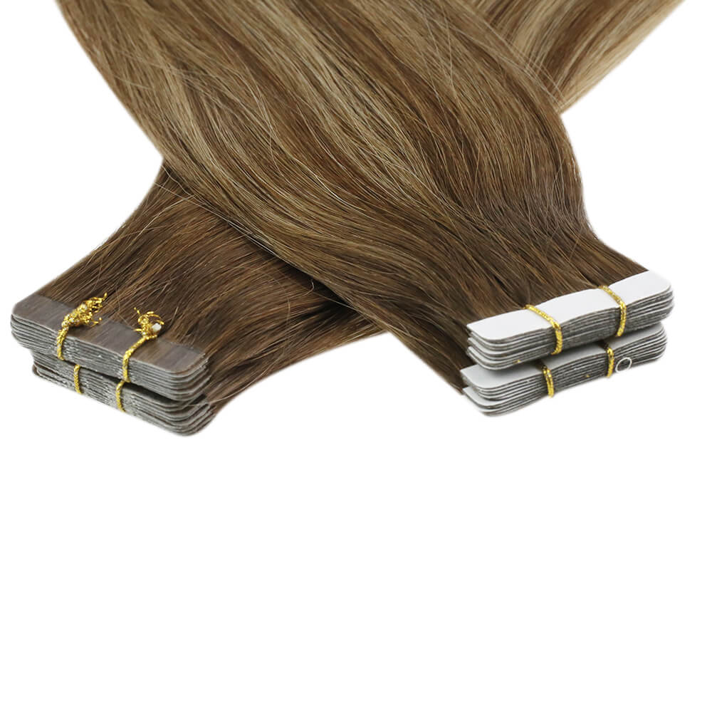 [Virgin+] Brown Balayage Tape in Real Human Virgin Hair Extensions #4/27/4