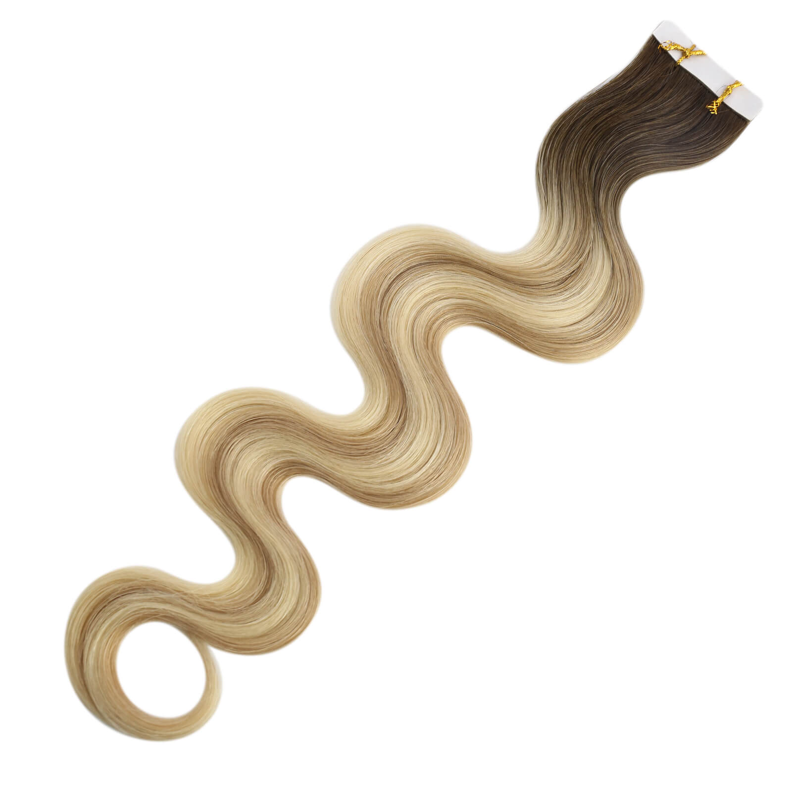 body wavy tape in hair extensions balayage color